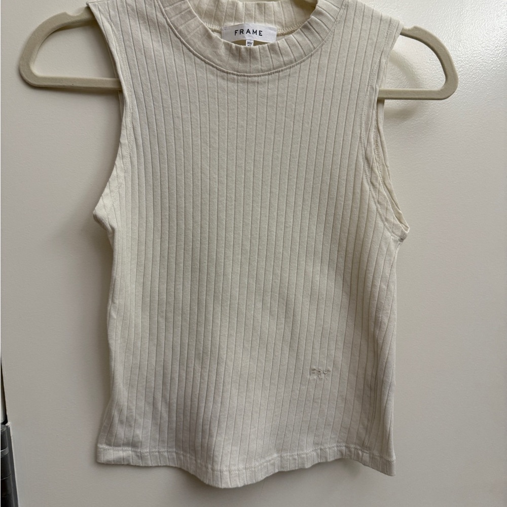 Frame Denim Cream Ribbed Tank Top - XS